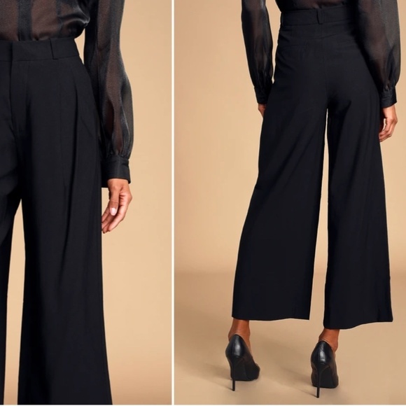 LULUS Y2K Chic Wide Leg Business Casual Vacation Pleated High Waisted Trousers - Picture 3 of 4